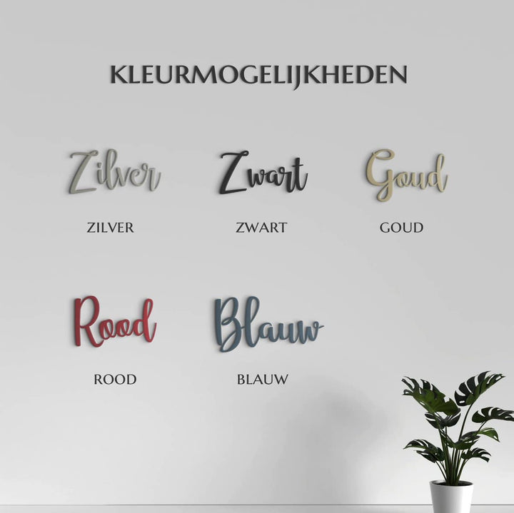 Kleuren metalen letters, diverse kleuropties voor op maat gemaakte metalen teksten.