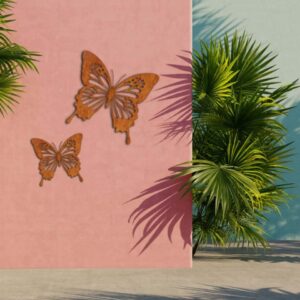 Cortenstaal muurdecoratie Vlinder groot en klein