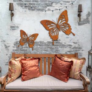 Cortenstaal muurdecoratie Vlinder groot en klein