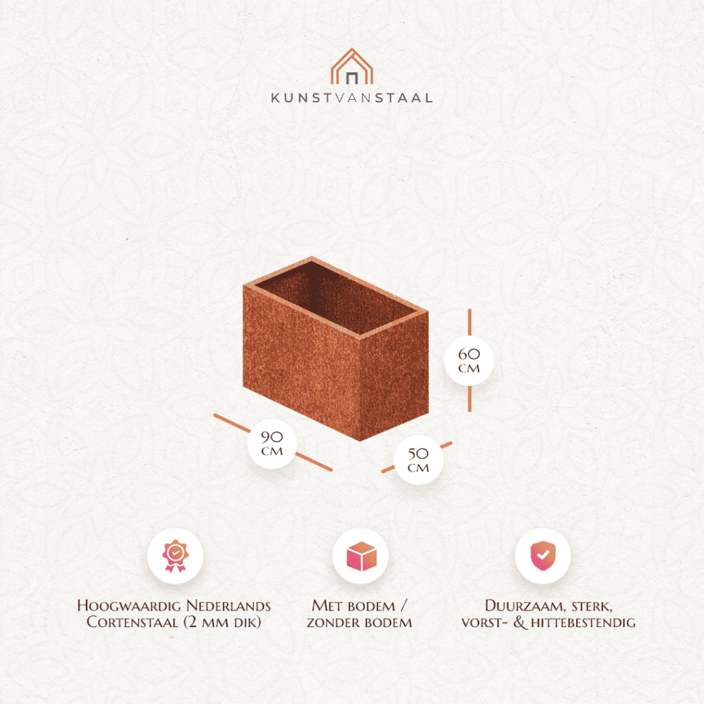 Cortenstaal plantenbak 90 X 50 X H 60 cm