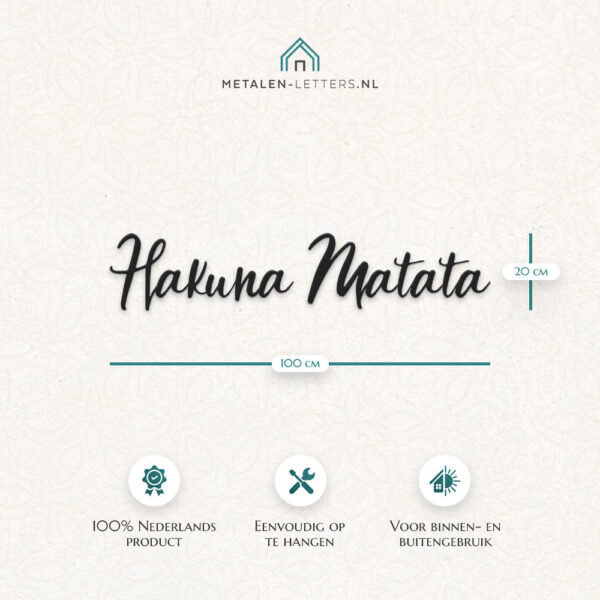 Afmetingen product metalen letters Hakuna Matata